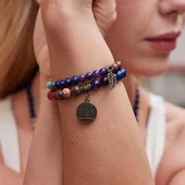 Valkyrie 7 Çakra Doğal Taş Bileklik – Yaşam Ağacı & Yaprak Charm, Meditasyon ve Enerji Dengeleyici Bileklik - 4