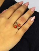 Doğal Taş Akik Oval İkili Doğal Taşlı Antik Model Kadın Ayarlanabillir Yüzük euy75a thumbnail 2