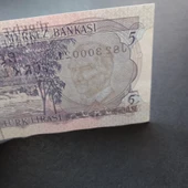 Escoines 3996368f6c7bdf1d6d 6.Emisyon 5Türk-Lirası J82-300021 Seri Numara CA thumbnail 3