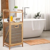 2 Organizer Raflı Ahşap Bambu Çek-Aç Kirli Sepeti - 4