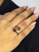 Doğal Taş Ametist İkili Doğal Taşlı Antik Model Kadın Ayarlanabillir Yüzük euy75amt thumbnail 2