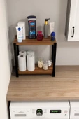 Steel Design 2 Katlı Ahşap ve Metal Banyo Düzenleyici Raf, Lavabo  Çamaşır Makinesi Üstü Çok Amaçlı Organizer Ceviz - 5