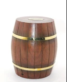 Pirinç Ahşap Fıçı Kumbara 18 Cm - 1
