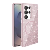 Galaxy S25 Ultra Kılıf M-safe Şarj Özellikli Parlayan Simli  Okso Kapak thumbnail 5