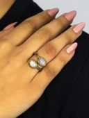 Doğal Taş Aytaşı İkili Doğal Taşlı Antik Model Kadın Ayarlanabillir Yüzük euy75ay thumbnail 2