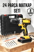 Çift Bataryalı Metal Dişli Darbeli Şarjlı Matkap Seti 24W Güç ve 24 Parça Aksesuar - 2