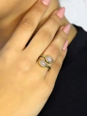 Doğal Taş Pembe Kuvars İkili Doğal Taşlı Antik Model Kadın Ayarlanabillir Yüzük euy75pk thumbnail 1