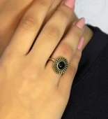 Doğal Taş Oniks İkili Doğal Taşlı Antik Model Kadın Ayarlanabillir Yüzük euy75o thumbnail 1