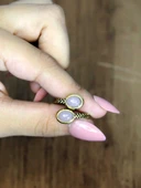 Doğal Taş Pembe Kuvars İkili Doğal Taşlı Antik Model Kadın Ayarlanabillir Yüzük euy75pk thumbnail 3