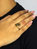 Doğal Taş Labradorit İkili Doğal Taşlı Antik Model Kadın Ayarlanabillir Yüzük euy75lbt thumbnail 1