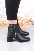 Pierre Cardin 54971 Siyah Cilt Fermuar Detaylı Kalın Topuklu Kadın Bot thumbnail 2