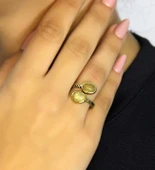 Doğal Taş Sitrin İkili Doğal Taşlı Antik Model Kadın Ayarlanabillir Yüzük euy75s thumbnail 1