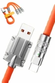 120W Silikon Metal Uçlu LED Işıklı 3 In1 Şarj Kablosu 1.2m - 5