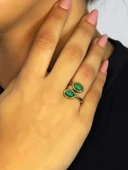 Doğal Taş Yeşil Akik Doğal Taşlı Antik Model Kadın Ayarlanabillir Yüzük euy75ya thumbnail 1