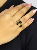 Doğal Taş Oniks Üçlü Doğal Taşlı Antik Model Kadın Ayarlanabillir Yüzük euy76o thumbnail 1