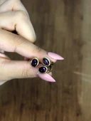 Doğal Taş Ametist Üçlü Doğal Taşlı Antik Model Kadın Ayarlanabillir Yüzük euy76amt thumbnail 3