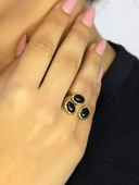 Doğal Taş Oniks Üçlü Doğal Taşlı Antik Model Kadın Ayarlanabillir Yüzük euy76o thumbnail 2