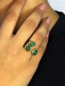 Doğal Taş Yeşil Akik Üçlü Doğal Taşlı Antik Model Kadın Ayarlanabillir Yüzük euy76ya thumbnail 1