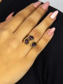 Doğal Taş Ametist Üçlü Doğal Taşlı Antik Model Kadın Ayarlanabillir Yüzük euy76amt thumbnail 2