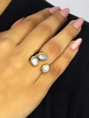 Doğal Taş Aytaşı Üçlü Doğal Taşlı Antik Model Kadın Ayarlanabillir Yüzük euy76ay thumbnail 2