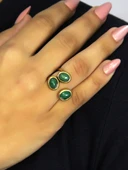 Doğal Taş Yeşil Akik Üçlü Doğal Taşlı Antik Model Kadın Ayarlanabillir Yüzük euy76ya thumbnail 2