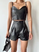 Çift fermuarlı deri şort h24394 thumbnail 2