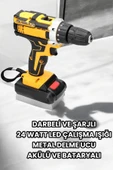 Metal Dişli 24W Akülü Matkap -Çift Bataryalı ve LED Çalışma Işığı ile Tam Set - 2