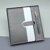 pilelistore Gri Kutulu Deri Defter Roller Kalem Set thumbnail 1