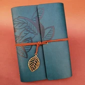 pilelistore Deri Yaprak Desenli Petrol Mavisi Defter thumbnail 1