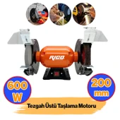 Elektrikli Bıçak Kesici Bileme Taş Motoru 200 mm Zımpara 600 W Rico Taşlama Metal Tezgah Üstü Çark thumbnail 1