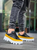 KB-056 Kuback Siyah Sarı Detaylı Beyaz Yüksek Taban Günlük Spor Ayakkabı thumbnail 2