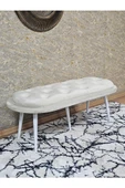 Ufo Oturak Bench - Beyaz Boyalı Sivriltme Ayak - Oturak - Bench - Puf - Yatak Ucu Pufu Krem Renk 100 x 50 Boyut/Ebat thumbnail 1
