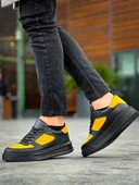 KB-X8 Kuback Siyah Sarı Cilt Yüksek Taban Günlük Spor Ayakkabı thumbnail 2