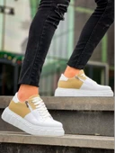 KB-X155 Kuback Beyaz Cilt Bej Süet Detaylı Beyaz Yüksek Taban Günlük Spor Ayakkabı thumbnail 2