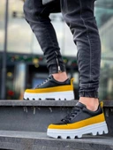 KB-056 Kuback Siyah Sarı Detaylı Beyaz Yüksek Taban Günlük Spor Ayakkabı thumbnail 3