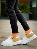 KB-X155 Kuback Beyaz Cilt Bej Süet Detaylı Beyaz Yüksek Taban Günlük Spor Ayakkabı thumbnail 4