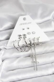 pilelistore Gümüş Renk Pirinç 6'lı Kadın Küpe Seti - TJ-BKP11341 - 1