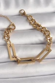316L Çelik Gold Renk 2'Li Zincir Model Kadın Bileklik - TJ-BB6731 - 1