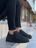 KB-X502  Kuback Siyah Cilt Yüksek Siyah Taban Bağcık Detaylı Lastikli Günlük Erkek Ayakkabı thumbnail 3