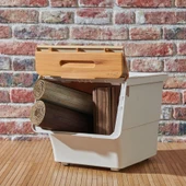 Technow Motek TCH-MT04B 33 Litre Jumbo Boy Bambu Desen Tekerlekli Tekli Organizer + Temizlik Seti thumbnail 4
