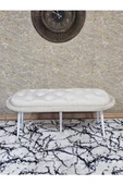 Ufo Oturak Bench - Beyaz Boyalı Sivriltme Ayak - Oturak - Bench - Puf - Yatak Ucu Pufu Krem Renk 100 x 50 Boyut/Ebat thumbnail 2
