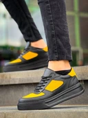 KB-X8 Kuback Siyah Sarı Cilt Yüksek Taban Günlük Spor Ayakkabı thumbnail 4