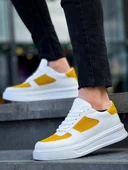 KB-X8 Kuback Beyaz Cilt Sarı Süet Detaylı Beyaz Yüksek Taban Günlük Spor Ayakkabı thumbnail 4