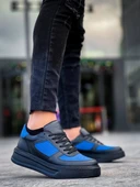 KB-X8 Kuback Siyah Cilt Mavi Süet Detaylı Siyah Yüksek Taban Günlük Spor Ayakkabı thumbnail 2