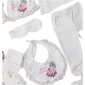 Eda Baby %100 Pamuk Kız Bebek Kaneviçe Işlemeli 10 Lu Hastane Çıkışı Seti Beyaz EDA.BYZ.5456 - 3