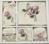 Eda Baby %100 Pamuk Kız Bebek Kaneviçe Işlemeli 10 Lu Hastane Çıkışı Seti Beyaz EDA.BYZ.5456 - 1