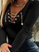MDB Kadın Uzun Kollu V çapraz Zincir Detaylı Kaşkorse Bluz thumbnail 3