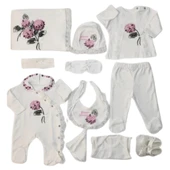 Eda Baby %100 Pamuk Kız Bebek Kaneviçe Işlemeli 10 Lu Hastane Çıkışı Seti Beyaz EDA.BYZ.5456 - 2