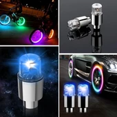 Araç ve Bisiklet İçin 2’li Mavi LED Hava Valfi Işık Kapakları–Gece Parlayan Lastik Lambası Sibop Kapağı thumbnail 2