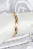 Gold Renk 65 mm Ajda Zikzak Model 3lü Kadın Bileklik - EBJ251025W38291 thumbnail 1